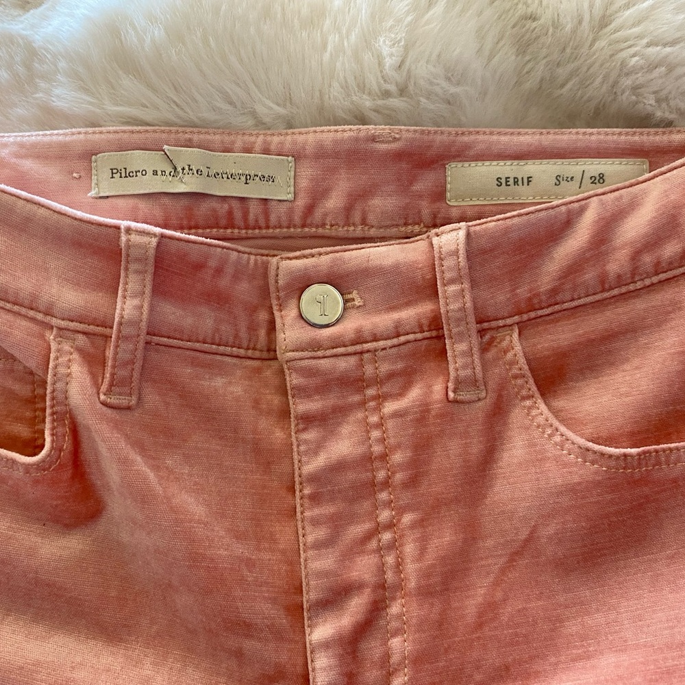 NWOT Pilcro Velvet Serif Mid-Rise Pink Velour Skinny Jeans Sz 27 28 - Picture 8 of 15